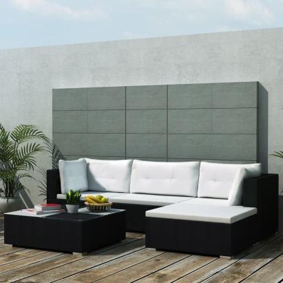 Set mobilier de grădină cu perne, 5 piese, negru, poliratan GartenMobel Dekor