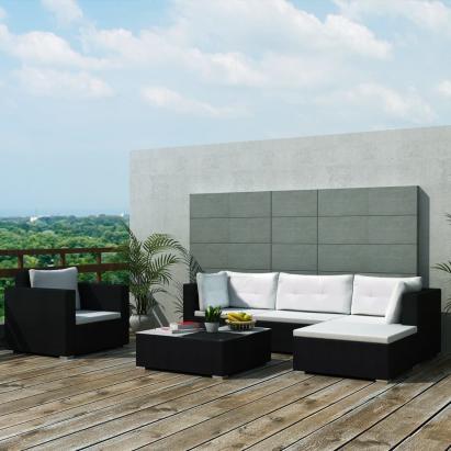 Set mobilier de grădină cu perne, 6 piese, negru, poliratan GartenMobel Dekor