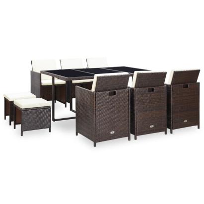 Set mobilier de exterior cu perne, 11 piese, maro, poliratan GartenMobel Dekor