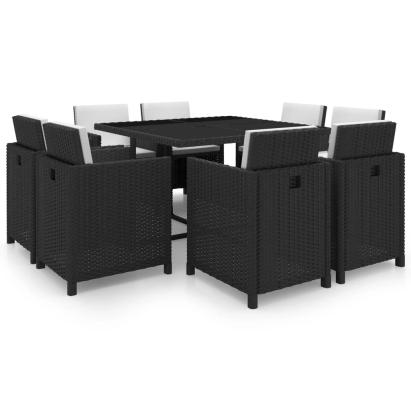 Set mobilier de exterior cu perne, 9 piese, negru, poliratan GartenMobel Dekor