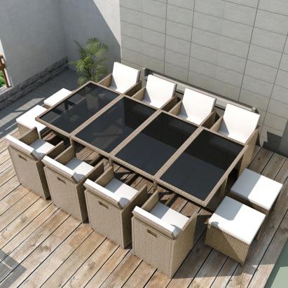 Set mobilier de exterior cu perne, 13 piese, bej, poliratan GartenMobel Dekor