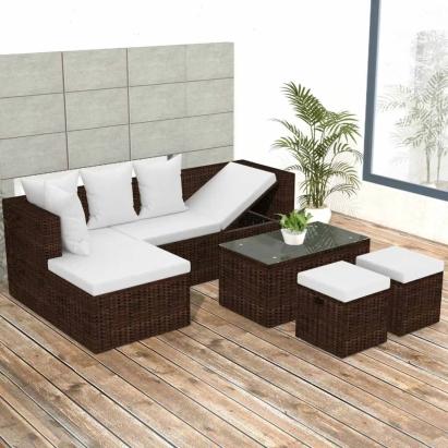 Set mobilier de grădină cu perne, 4 piese, maro, poliratan GartenMobel Dekor