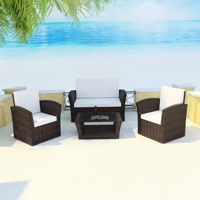 Set mobilier de grădină cu perne, 4 piese, maro, poliratan GartenMobel Dekor