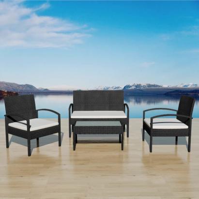 Set mobilier de grădină cu perne, 4 piese, negru, poliratan GartenMobel Dekor