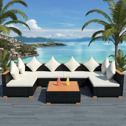Set mobilier de grădină cu perne, 7 piese, negru, poliratan GartenMobel Dekor