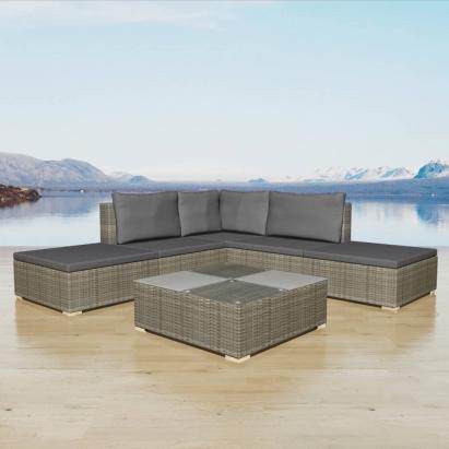 Set mobilier de grădină cu perne, 6 piese, gri, poliratan GartenMobel Dekor
