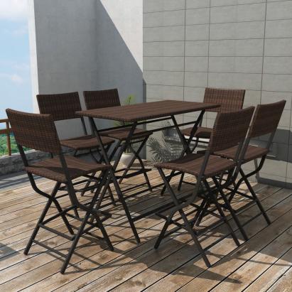 Set mobilier exterior pliabil, 7 piese, maro, oțel, poliratan GartenMobel Dekor