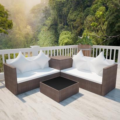 Set mobilier de grădină cu perne, 4 piese, maro, poliratan GartenMobel Dekor
