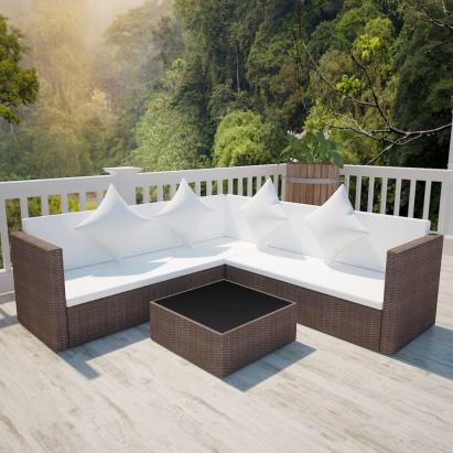 Set mobilier de grădină cu perne, 4 piese, maro, poliratan GartenMobel Dekor