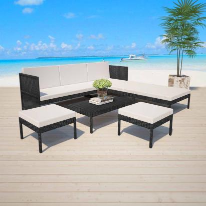 Set mobilier de grădină cu perne, 6 piese, negru, poliratan GartenMobel Dekor