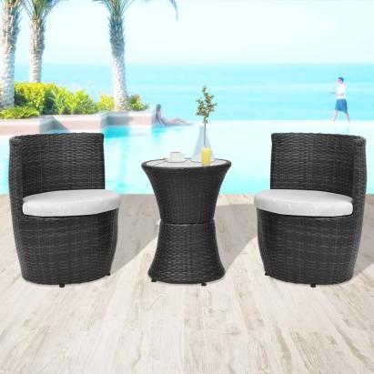 Set mobilier bistro cu perne, 3 piese, negru, poliratan   GartenMobel Dekor