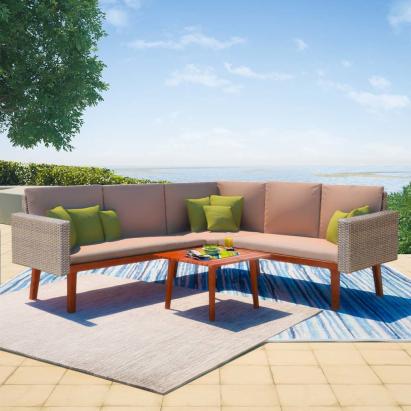 Set mobilier de grădină cu perne, 4 piese, gri, poliratan GartenMobel Dekor