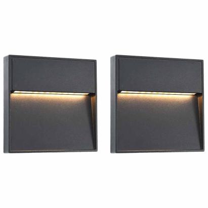 Lămpi de perete LED de exterior, 2 buc., negru, 3 W, pătrat GartenMobel Dekor