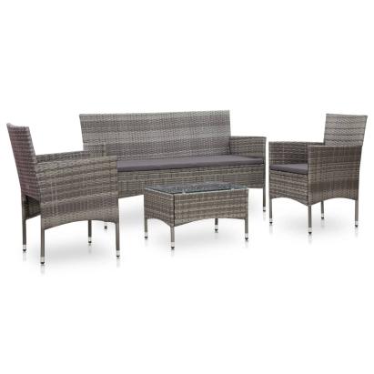 Set mobilier de grădină cu perne, 4 piese, gri, poliratan GartenMobel Dekor