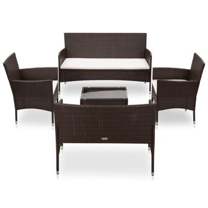 Set mobilier de grădină cu perne, 5 piese, maro, poliratan GartenMobel Dekor