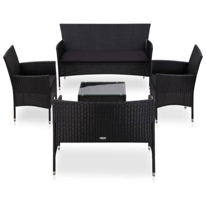 Set mobilier de grădină cu perne, 5 piese, negru, poliratan GartenMobel Dekor
