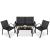 Set mobilier de gradina 4 piese cu masa din sticla securizata, negru