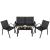 Set mobilier de gradina 4 piese cu masa din sticla securizata, negru