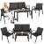 Set mobilier de gradina 4 piese cu masa din sticla securizata, negru