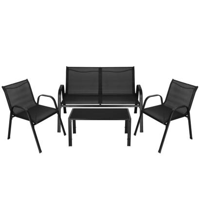 Set mobilier de gradina 4 piese cu masa din sticla securizata, negru