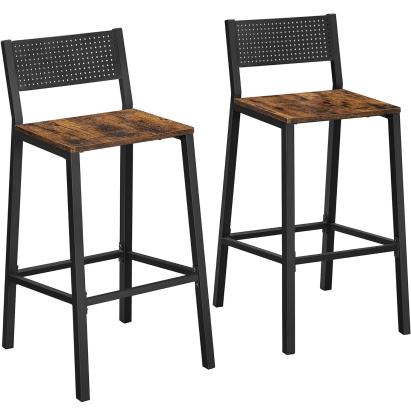 Set 2 scaune de bar VASAGLE cu spatar, stil industrial, maro rustic