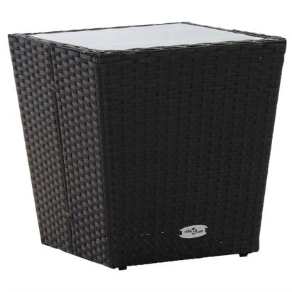 Masă de ceai negru 41,5x41,5x43 cm poliratan sticlă securizată GartenMobel Dekor