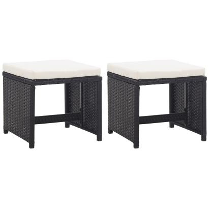 Taburete de grădină cu perne, 2 buc., negru, poliratan GartenMobel Dekor