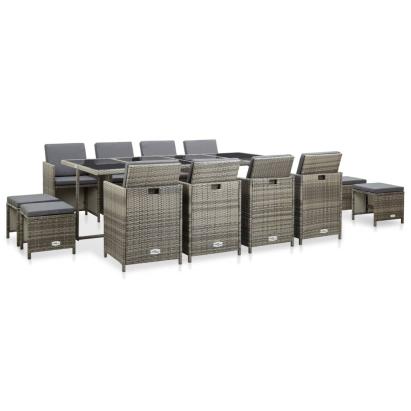 Set mobilier de exterior cu perne, 13 piese, gri, poliratan GartenMobel Dekor