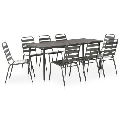 Set mobilier de exterior, 9 piese, gri închis, oțel GartenMobel Dekor