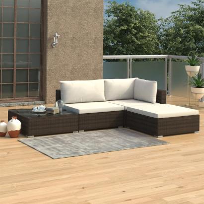 Set mobilier de grădină cu perne, 4 piese, maro, poliratan GartenMobel Dekor