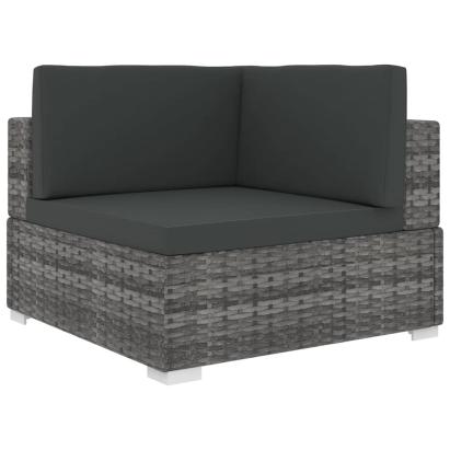 Scaun modular de colț, 1 buc., gri, poliratan, cu perne GartenMobel Dekor