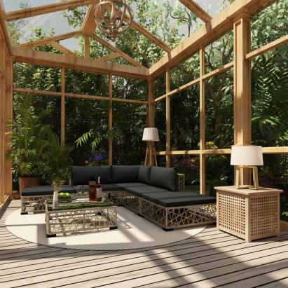 Set mobilier de grădină cu perne, 6 piese, gri, poliratan GartenMobel Dekor