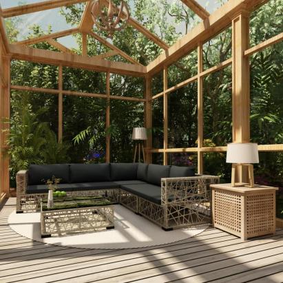 Set mobilier de grădină cu perne, 6 piese, gri, poliratan GartenMobel Dekor