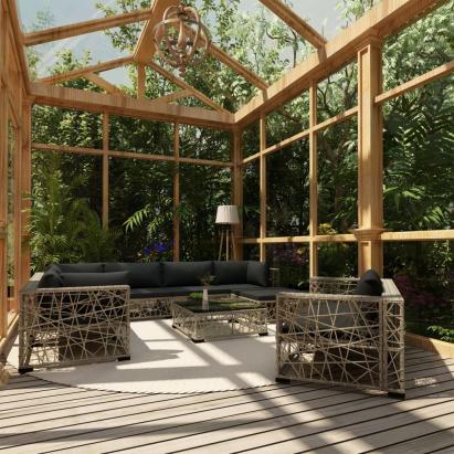 Set mobilier de grădină cu perne, 10 piese, gri, poliratan GartenMobel Dekor