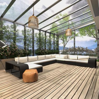 Set mobilier de grădină cu perne, 11 piese, negru, poliratan GartenMobel Dekor