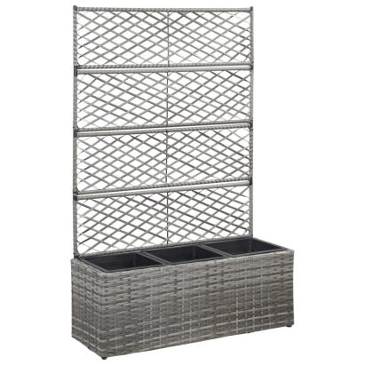 Strat înălțat spalier cu 3 ghivece gri 83x30x130 cm poliratan GartenMobel Dekor