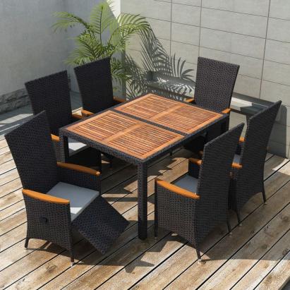 Set mobilier de exterior 7 piese negru poliratan lemn acacia GartenMobel Dekor