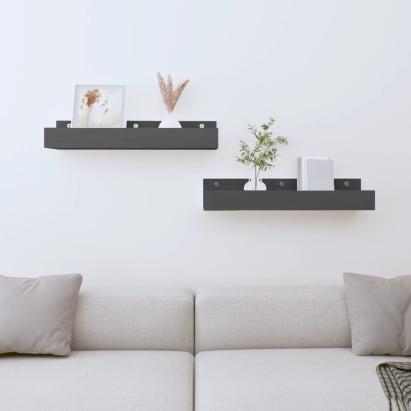 Rafturi de perete, 2 buc., gri, 50x12x9 cm, lemn masiv de pin GartenMobel Dekor