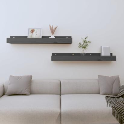 Rafturi de perete, 2 buc., gri, 80x12x9 cm, lemn masiv de pin GartenMobel Dekor