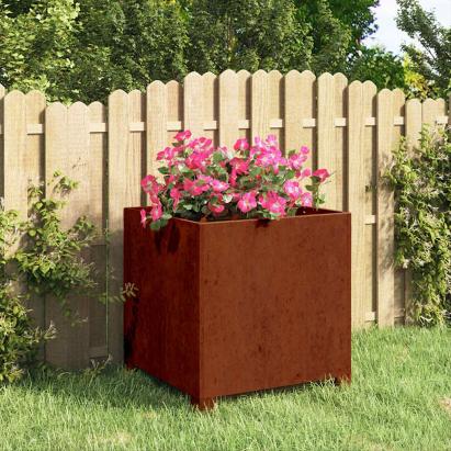 Jardinieră cu picioare, ruginiu, 40x40x40 cm, oțel corten GartenMobel Dekor
