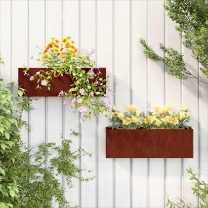 Jardiniere de perete, 2 buc., ruginiu, 53x10x17 cm, oțel corten GartenMobel Dekor