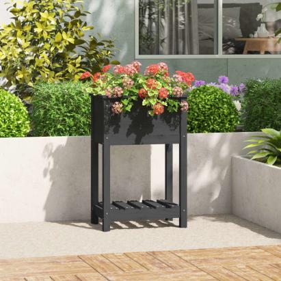 Jardinieră cu raft, gri, 54x34,5x81 cm, lemn masiv de pin GartenMobel Dekor