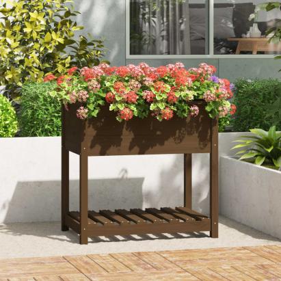 Jardinieră cu raft, maro miere, 82,5x54x81 cm, lemn masiv pin GartenMobel Dekor