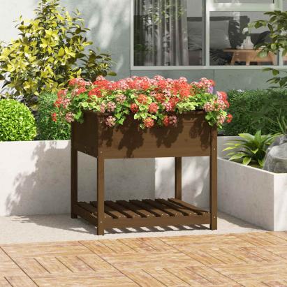 Jardinieră cu raft, maro miere, 82,5x82,5x81 cm, lemn masiv pin GartenMobel Dekor