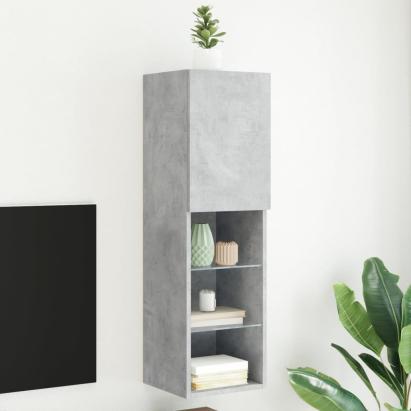 Comodă TV cu lumini LED, gri beton, 30,5x30x102 cm GartenMobel Dekor