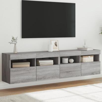Comodă TV de perete cu LED, 2 buc, gri sonoma, 80x30x40 cm GartenMobel Dekor