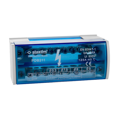 Bloc de distributie electrica 2x11 poli, 125A, Plastim PDB211