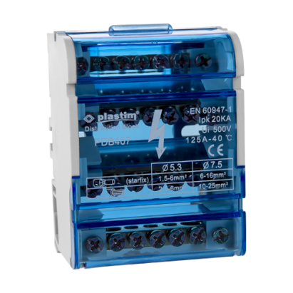 Bloc de distributie electrica 4x7 poli 125A Plastim PDB407 pentru tablou