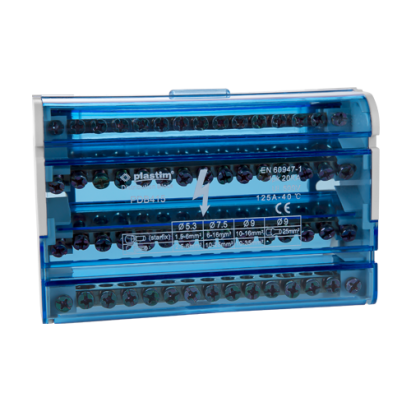 Bloc de distribuție electrică 125A, 4 poli, 4x15 căi, Plastim PDB415