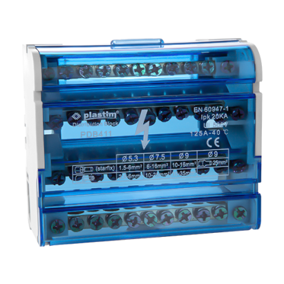 Bloc de distributie electrica 4x11 poli 125A Plastim PDB411 pentru tablou